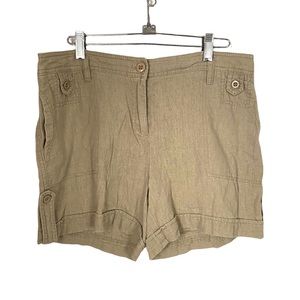 AB Studio Womens Size 4 Casual Beige Shorts Linen Blend Lightweight Side Pockets